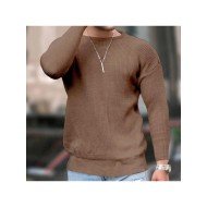  2024 Pure Color Round Ncek Men's Knitted Sweater