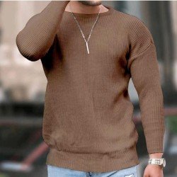  2024 Pure Color Round Ncek Men's Knitted Sweater