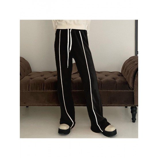 Casual Patchwork Drawstring Leg Black Long Pant Trousers