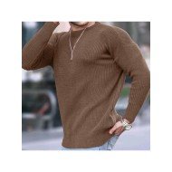  2024 Pure Color Round Ncek Men's Knitted Sweater