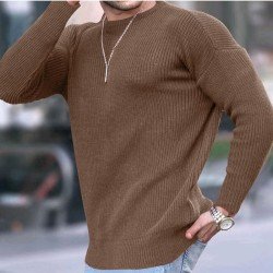  2024 Pure Color Round Ncek Men's Knitted Sweater