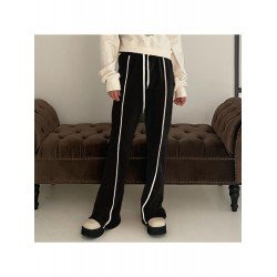 Casual Patchwork Drawstring Leg Black Long Pant Trousers Casual Patchwork Drawstring Leg Black Long Pant Trousers