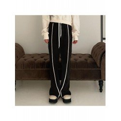 Casual Patchwork Drawstring Leg Black Long Pant Trousers Casual Patchwork Drawstring Leg Black Long Pant Trousers