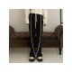 Casual Patchwork Drawstring Leg Black Long Pant Trousers
