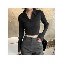 Trendy Solid Black Long Sleeve Tops