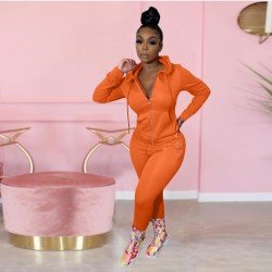  Leisure Pure Color Hooded Women's Two-Piece Set