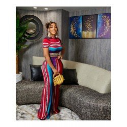 Fashion Striped Crop Top And Loose Trouser Sets  Fashion Striped Crop Top And Loose Trouser Sets