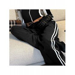Casual Black Straight Leg Drawstring Trousers For Women Casual Black Straight Leg Drawstring Trousers For Women