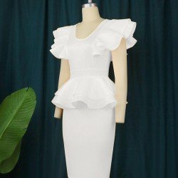  Pure Color Round Neck Women's Short Sleeve Dress