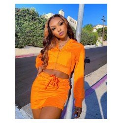 Hooded Collar Coat Top And Skirt Sets For Women Hooded Collar Coat Top And Skirt Sets For Women