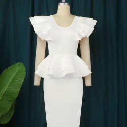  Pure Color Round Neck Women's Short Sleeve Dress