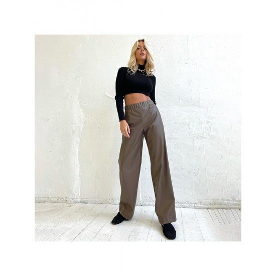  2024 PU Leather Pure Color Women's Pants