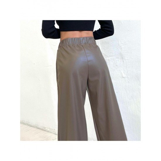 2024 PU Leather Pure Color Women's Pants