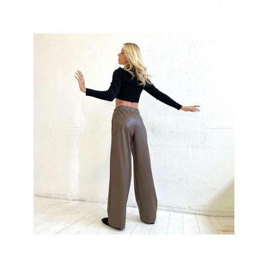 2024 PU Leather Pure Color Women's Pants