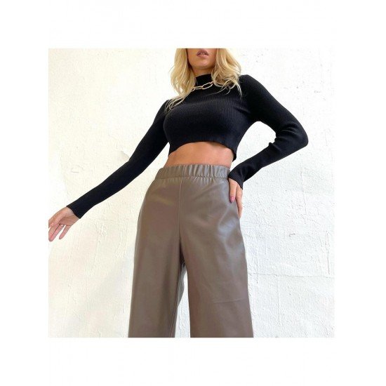  2024 PU Leather Pure Color Women's Pants