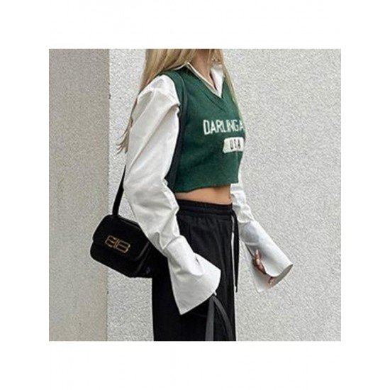  2024 American Retro Letter V-Neck Women's Knitted Vest