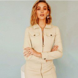 Fashion Solid Zipper Up Long Sleeve Short Dress