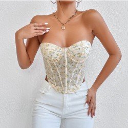  Spice Girl Backless Strapless Floral Fishbone Vest