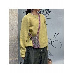 Casual Pure Color Yellow Pullover Sweaters Casual Pure Color Yellow Pullover Sweaters