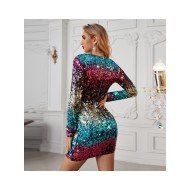 Nightclub Long Sleeve Sequined Short Dress