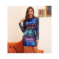 Nightclub Long Sleeve Sequined Short Dress