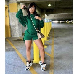 Tassel Solid 2 Piece Short Sets For Women