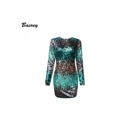 Nightclub Long Sleeve Sequined Short Dress