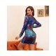 Nightclub Long Sleeve Sequined Short Dress
