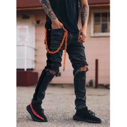 Fashion Pure Color Ripped Chain Men's Denim Jeans  Fashion Pure Color Ripped Chain Men's Denim Jeans