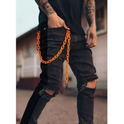 Fashion Pure Color Ripped Chain Men's Denim Jeans  Fashion Pure Color Ripped Chain Men's Denim Jeans