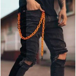  Fashion Pure Color Ripped Chain Men's Denim Jeans