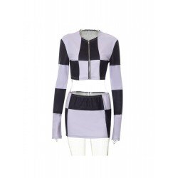 Casual Zipper Crop Top And Short Skirt Suit  Casual Zipper Crop Top And Short Skirt Suit