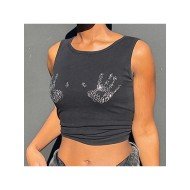  Summer 2024 Round Neck Hot Drilling Crop Vest