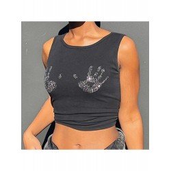  Summer 2024 Round Neck Hot Drilling Crop Vest