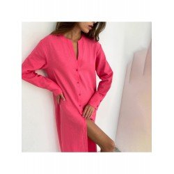 Loose Cotton Pure Color Split Hem Casual Dress  Loose Cotton Pure Color Split Hem Casual Dress