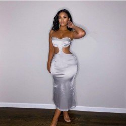  Sexy Pure Color Strapless Backless Dress