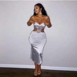  Sexy Pure Color Strapless Backless Dress