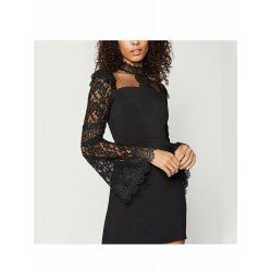 2024 Sexy Lace Flare Sleeve Women's Short Dress  2024 Sexy Lace Flare Sleeve Women's Short Dress