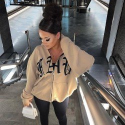 Letter Embroidery Hooded Collar Oversized Coats Letter Embroidery Hooded Collar Oversized Coats