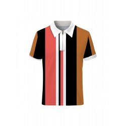 Men's Colorblock Striped Zipper Up Polo Shirt  Men's Colorblock Striped Zipper Up Polo Shirt