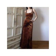 Vintage Square Neck Backless Sleeveless Maxi Dresses