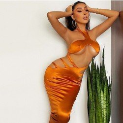  Sexy Halter Hollowed Out Backless Women's Sleeveless Dress