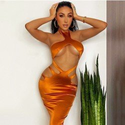  Sexy Halter Hollowed Out Backless Women's Sleeveless Dress