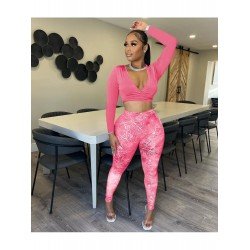  Deep V Crop Top And Printed Trousers Suits