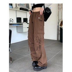 Casual Vintage Drawstring Loose Black Cargo Trousers