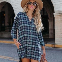 Autumn V-Neck Plaid Women's Long Sleeve Top