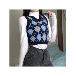 Rhombus V Neck Sweater Vest Tops