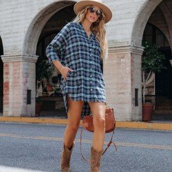  Autumn V-Neck Plaid Women's Long Sleeve Top
