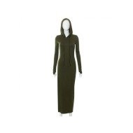 Casual Zip Solid Hooded Collar Long Sleeve Dresses