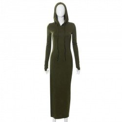 Casual Zip Solid Hooded Collar Long Sleeve Dresses